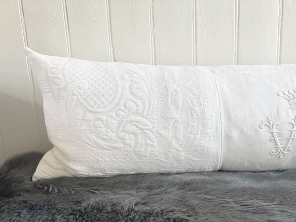 An Exceptional Antique French Monogrammed Bolster Cushion with