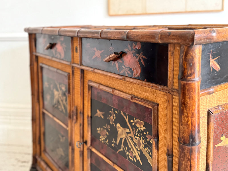 An Antique French Lacquered Chinoiserie Bamboo Chiffoniere