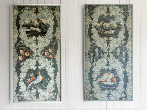 A Pair of Large 18th C Spanish Oil on Hessian Decorative Panels