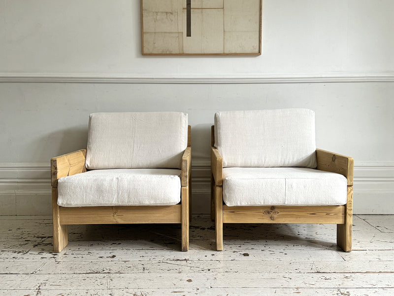 A Pair of French 1970's Pine Armchairs