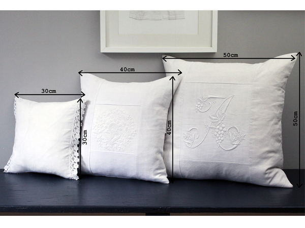 M 50cm Square Cushion - Antique French M Monogram on Linen P5010