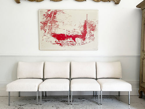 A 1950's French Oil on Canvas Abstract Artwork in Red and White