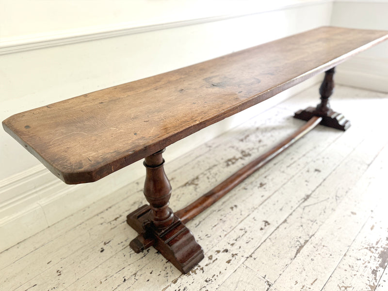 A Single Plank Walnut Top Italian Baroque Trestle Table - 9' Long