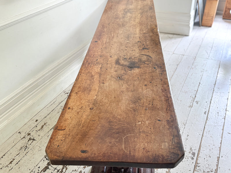 A Single Plank Walnut Top Italian Baroque Trestle Table - 9' Long