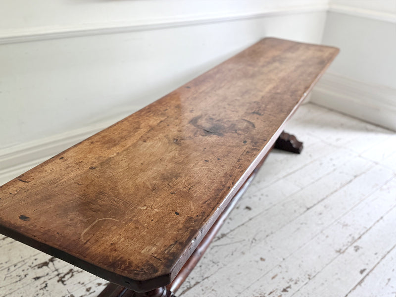 A Single Plank Walnut Top Italian Baroque Trestle Table - 9' Long