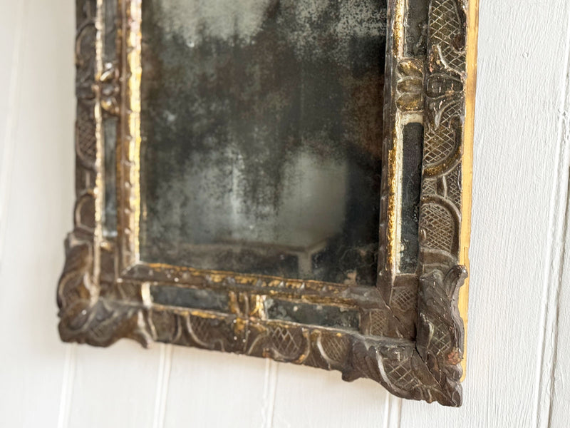 An 18th C French Gilt Wood Mirror with Foxed Plate & Mirrored Frame Inserts