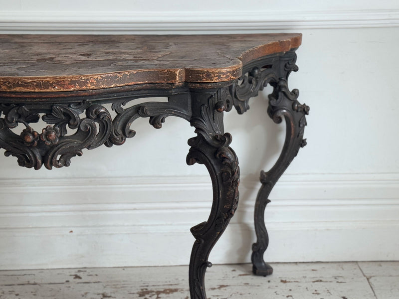 An 18th C Italian Rococo Console Table with Giallo Antico Top