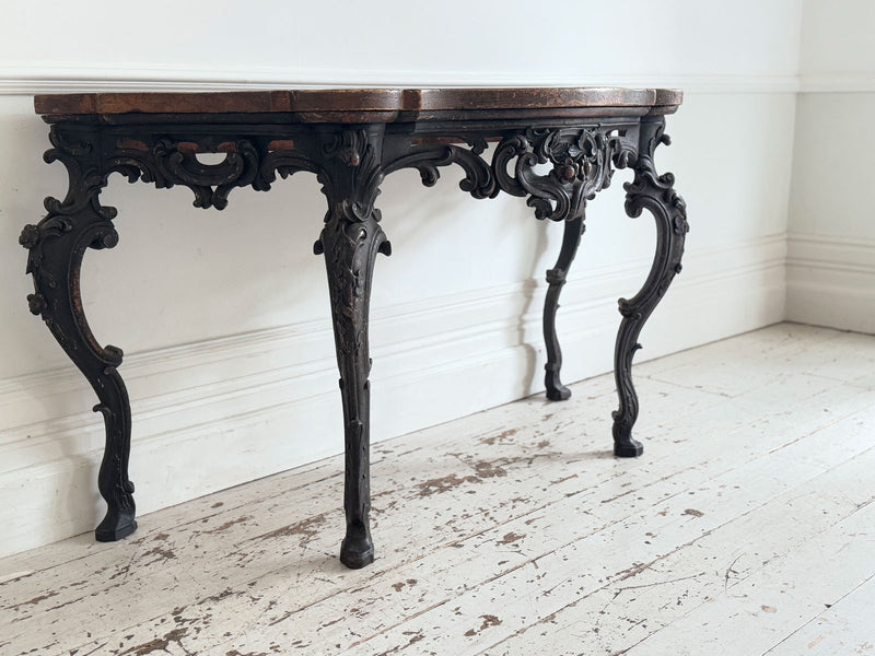 An 18th C Italian Rococo Console Table with Giallo Antico Top