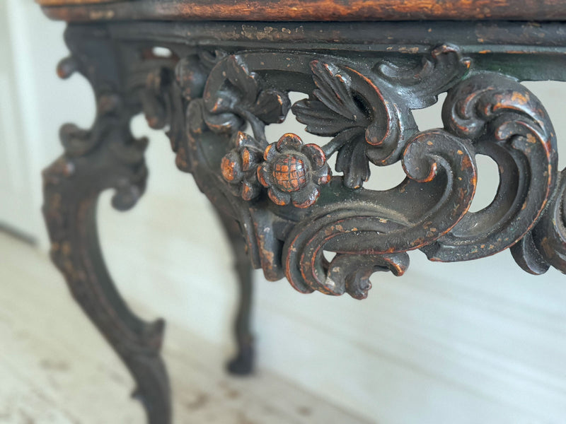 An 18th C Italian Rococo Console Table with Giallo Antico Top