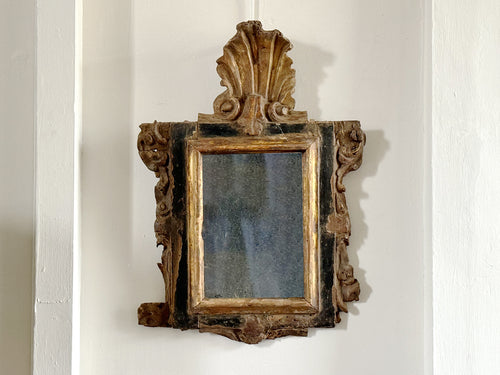 A Late 17th C Polychrome Italian Mirror with Shell Carving
