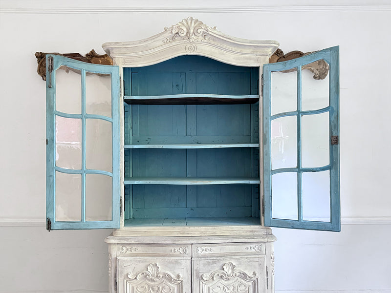 A Late 18th Early 19th Century French Glazed & Carved Painted Vitrine