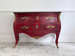 An 18th C French Red Bombe Commode with Original Brass Fixings