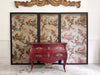 An 18th C French Red Painted Bombe Commode with Original Brass Handles