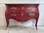 An 18th C French Red Bombe Commode with Original Brass Fixings