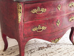 An 18th C French Red Bombe Commode with Original Brass Fixings