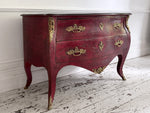 An 18th C French Red Bombe Commode with Original Brass Fixings