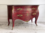 An 18th C French Red Bombe Commode with Original Brass Fixings