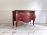 An 18th C French Red Bombe Commode with Original Brass Fixings