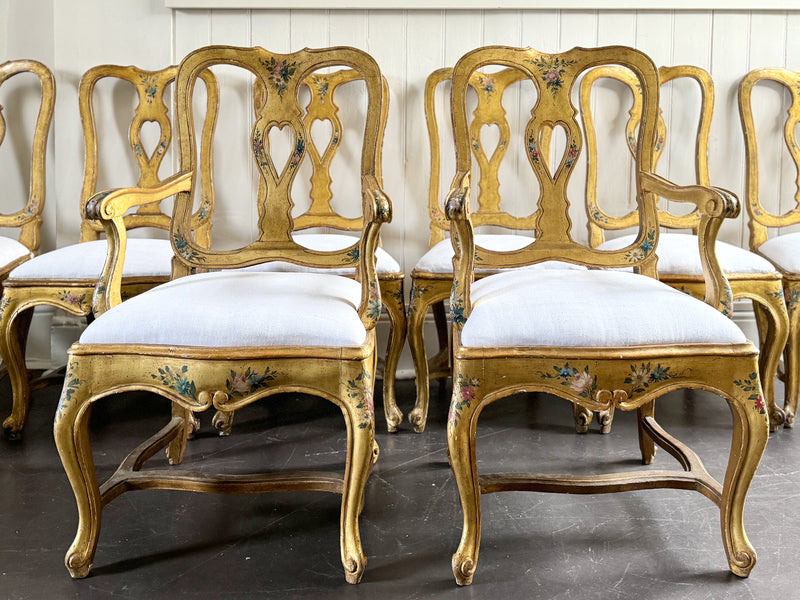 A Set of 18th Century Venetian Gilt Wood & Decorated Chairs