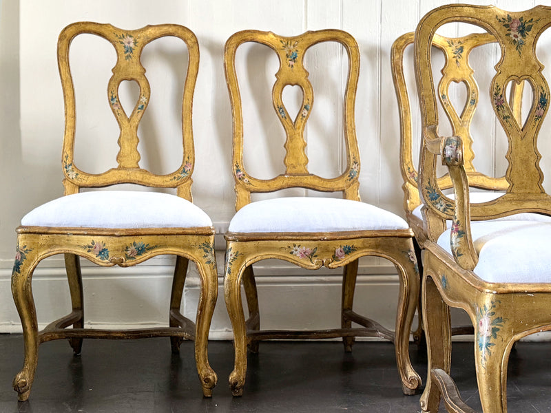 A Set of 18th Century Venetian Gilt Wood & Decorated Chairs