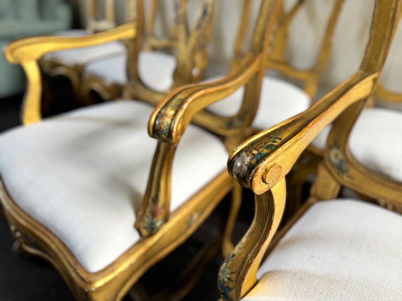 A Set of 18th Century Venetian Gilt Wood & Decorated Chairs