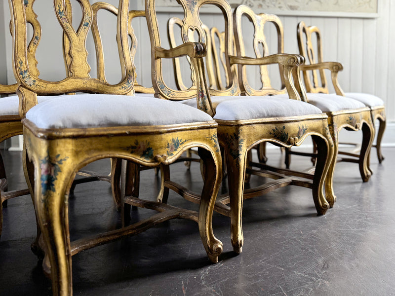 A Set of 18th Century Venetian Gilt Wood & Decorated Chairs