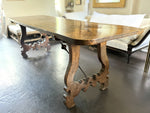 An 18th C Spanish Single Plank Walnut Top Dining Table with Ironwork Beneath