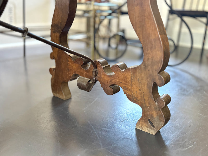 An 18th C Spanish Single Plank Walnut Top Dining Table with Ironwork Beneath