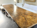 An 18th C Spanish Single Plank Walnut Top Dining Table with Ironwork Beneath