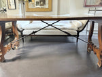 An 18th C Spanish Single Plank Walnut Top Dining Table with Ironwork Beneath