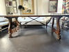 An 18th C Spanish Single Plank Walnut Top Dining Table with Ironwork Beneath