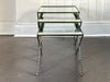 A 1940's French Nest of X-Frame Tables with Etched Glass Tops