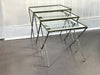 A 1940's French Nest of X-Frame Tables with Etched Glass Tops