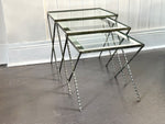 A 1940's French Nest of X-Frame Tables with Etched Glass Tops