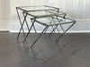 A 1940's French Nest of X-Frame Tables with Etched Glass Tops