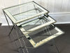 A 1940's French Nest of X-Frame Tables with Etched Glass Tops