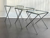 A 1940's French Nest of X-Frame Tables with Etched Glass Tops