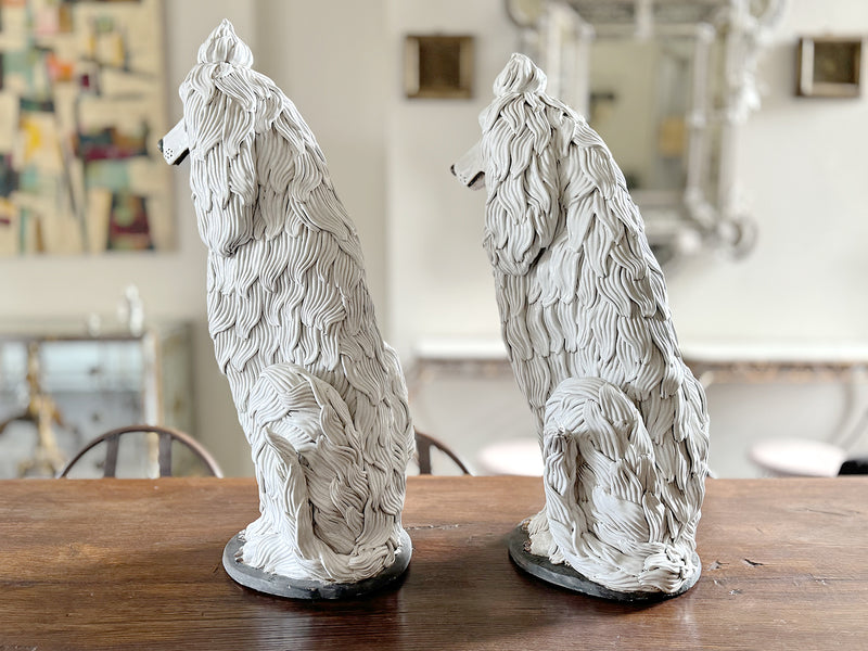 A Pair of Large 1940's Spanish White Ceramic Poodle Sculptures