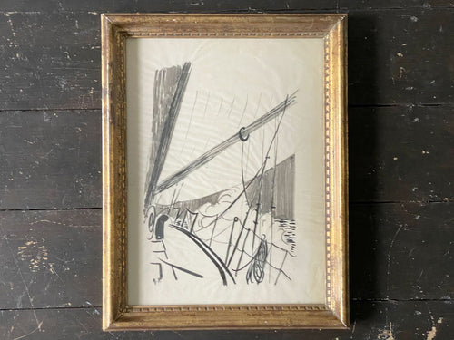 A Framed Pen & Ink Sailing Boat Scene Sketched by André Petroff