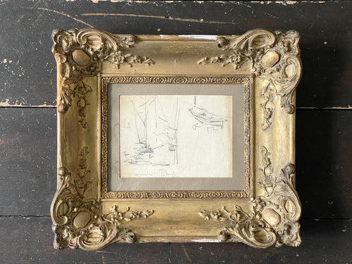 A Marine Pencil Study by André Petroff in a Giltwood Frame