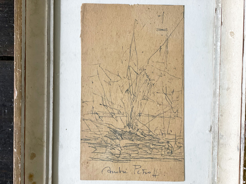 A Small Framed Pencil Sketch of a Sailboat at Sea by André Petroff