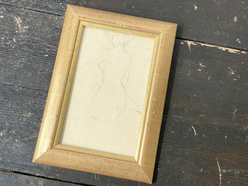 A Small Framed 1950's French Life Study in Pencil