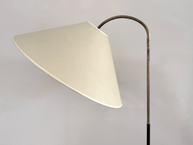 A 1950's French Adjustable Brass Reading Lamp with Parchment Shade