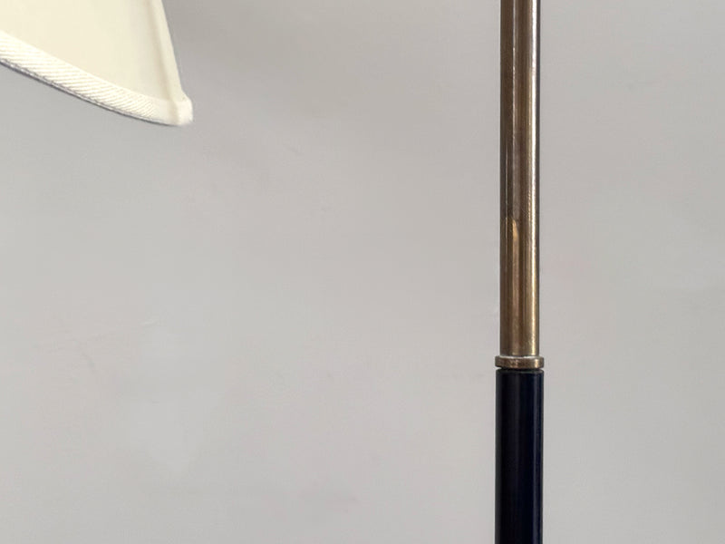A 1950's French Adjustable Brass Reading Lamp with Parchment Shade