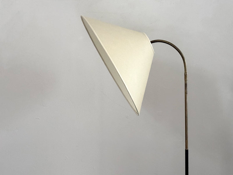 A 1950's French Adjustable Brass Reading Lamp with Parchment Shade