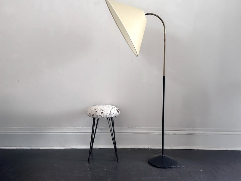 A 1950's French Adjustable Brass Reading Lamp with Parchment Shade