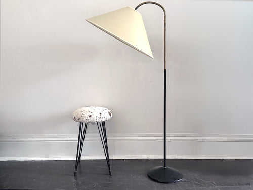 A 1950's French Adjustable Brass Reading Lamp with Parchment Shade