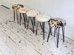 1950's French Cowhide Stools on Metal Tripod Legs
