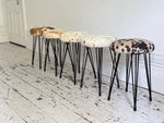 1950's French Cowhide Stools on Metal Tripod Legs