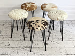 1950's French Cowhide Stools on Metal Tripod Legs